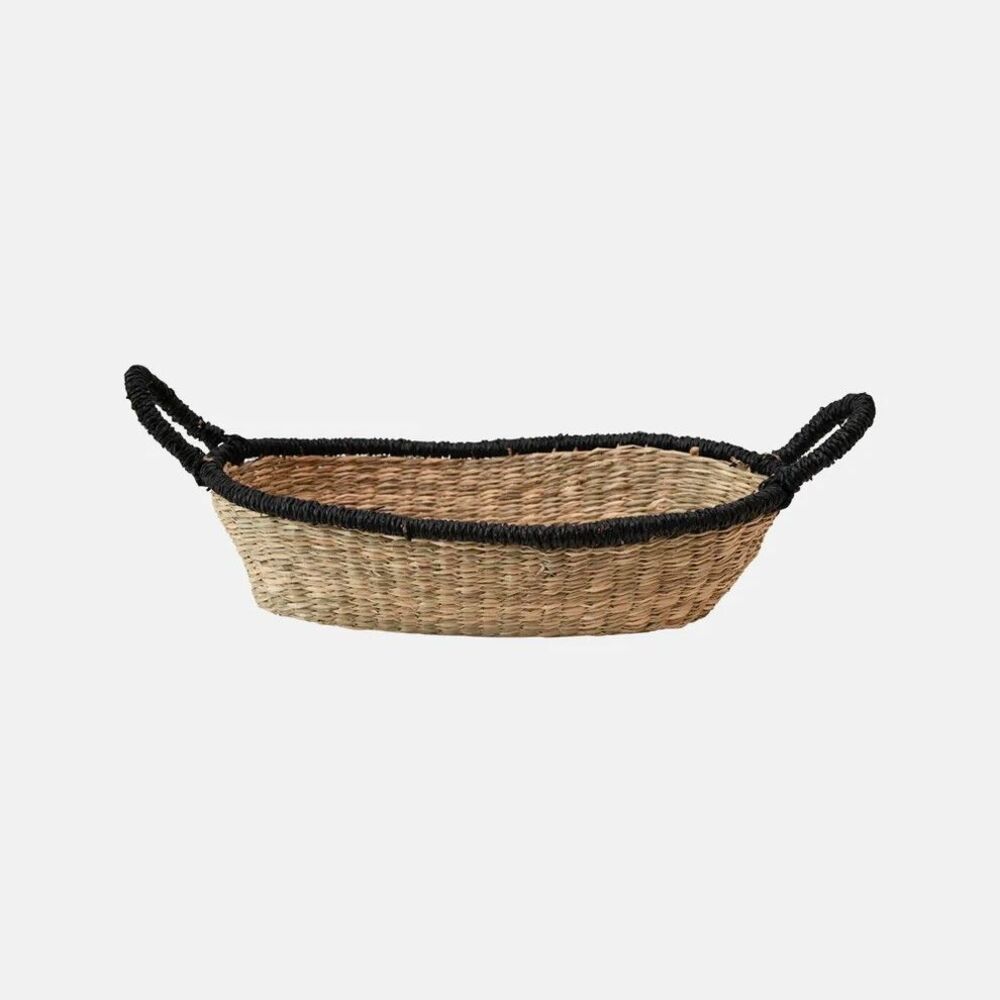 Woven Seagrass Basket Black and Tan Brand New